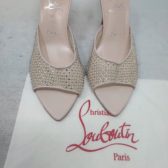 Christian Louboutin Leche Pink Apostropha Strass Mesh Mule Sandal - Picture 6 of 12